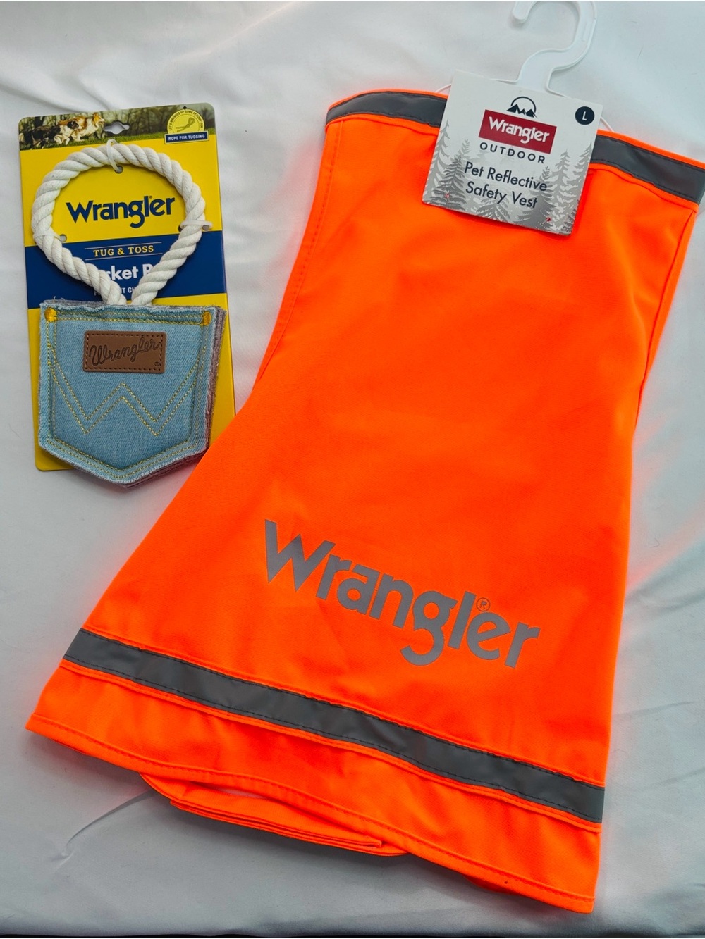 Wrangler Orange Reflective Pet Safety Vest & Pull Toy